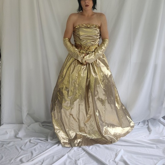 Vintage Dresses & Skirts - 70s/80s‎ Gold Strapless Gown